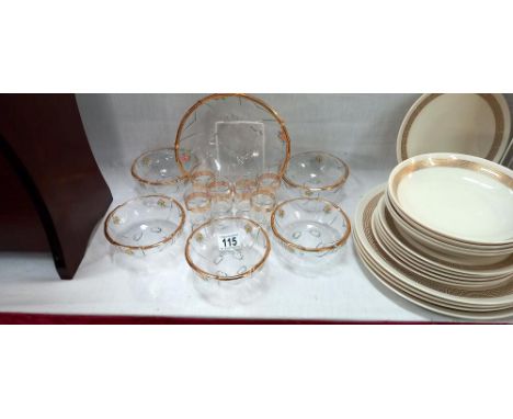 A vintage glass bowl dessert set and a set of vintage glasses 