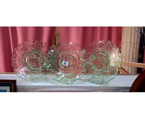 4 vintage green glass plates 
