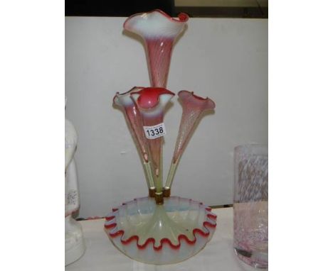 A Victorian four trumpet pink glass epergne, in good condition, COLLECT ONLY 