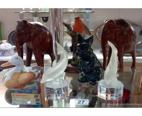 A pair of Goebel glass dolphins and other animal figures 