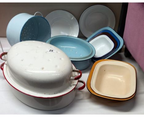 A quantity of vintage enamel cookware 