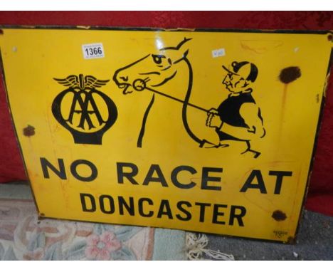 An AA 'No Race at Doncaster' enamel sign. COLLECT ONLY. 