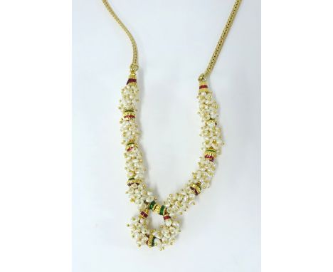 A fancy freshwater pearl necklet comprising 10 sections of 'ricicle' freshwater pearls in a cluster formation each divided by