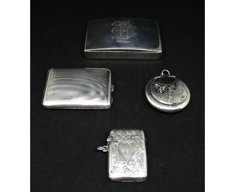 A Victorian silver snuff box, George Wintle 1894, a Geo V silver snuff box, George Unite 1910 and two Victorian silver vesta'