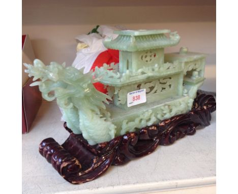 A CHINESE JADE BOAT ON WOODEN STAND (DAMAGED) M4