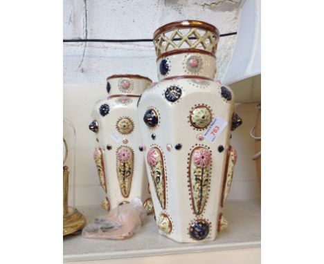 A PAIR OF ZSOLNAY STYLE VASES (BROKEN) F5