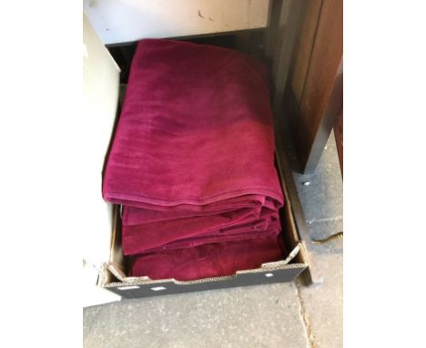 BOX OF BURGUNDY VELOUR CURTAINS