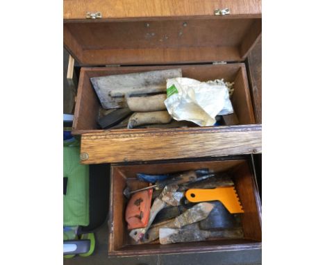 TWO WOODEN BOXES OF TOOLS