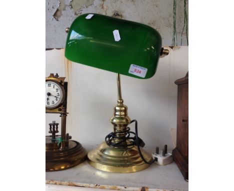 A GREEN GLASS AND BRASS DESK LAMP P5