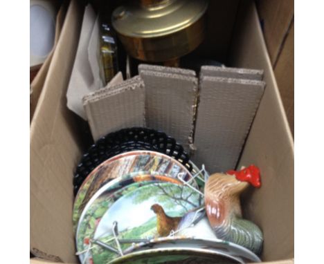BOX OF COLLECTORS PLATES AND OIL LAMP BASE    T1