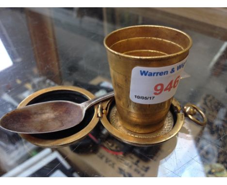 A C.T. & S GOLD PLATED TRAVEL CUP AND HALLMARKED SILVER SPOON C