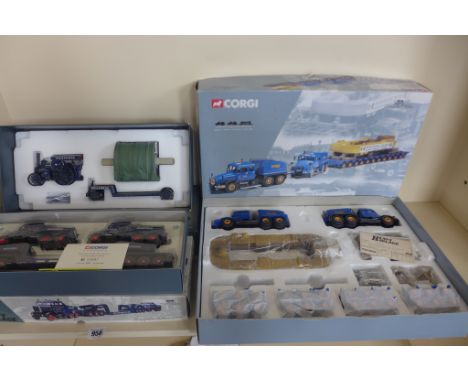 Two Corgi Pickfords Scammell heavy haulage sets, and vintage Glory of Steam Fowler B6 Pickfords, all boxed 