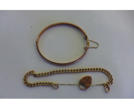 A 9ct bangle and a 9ct bracelet, approx 18.7 grams, generally good 