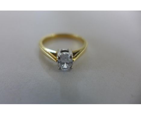 An 18ct yellow gold solitaire diamond ring, approx .40ct, ring size J, approx 2.6 grams, diamond bright - good condition 