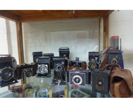 Eleven Bellows cameras including Kodak and a Foth Derby and a small Zeiss Ikon box camera 