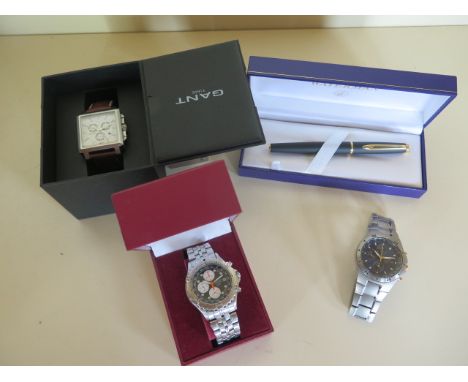 Three gents quartz wristwatches, Accurist Chronograph, Seiko Chronograph Titanium and a Gant Chronograph, all running - and a