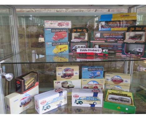 A collection of eleven Corgi and Dinky lorries, including Stobart, ten are boxed, and eleven boxed Corgi and Dinky buses 