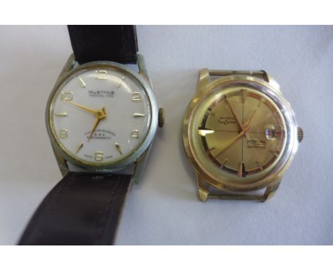 A gents Mustang tropical type manual wind wristwatch, 35mm wide including winder, running but worn to back and a Mortima Supe