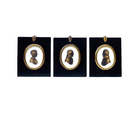Three silhouette portrait miniatures on plaster by Miers, circa 1815, depicting; Sir Charles Farmingle, Mr Warren and the Cou