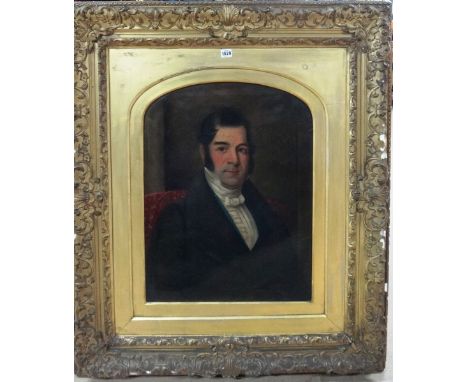 English School (19th century) Portrait of a gentleman, oil on canvas, arched top, 66cm x 50cm. 