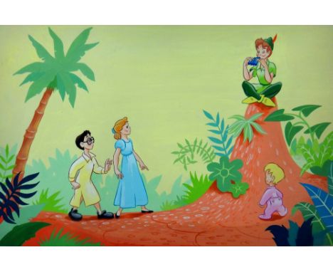 PETER PAN - hand-coloured original endpapers artwork for the famous book of the 'Boy Who Never Grew Up' (1953); depicting Wen