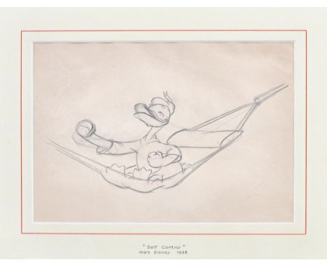 WALT DISNEY'S DONALD DUCK IN "SELF CONTROL" - pencil production sketch of the Duck; framed & glazed (18 x 26cms., within moun