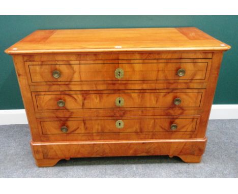 A 19th century Biedermeier satin birch chest, with three long graduated drawers, bracket feet, 120cm wide x 54cm deep x 84cm 