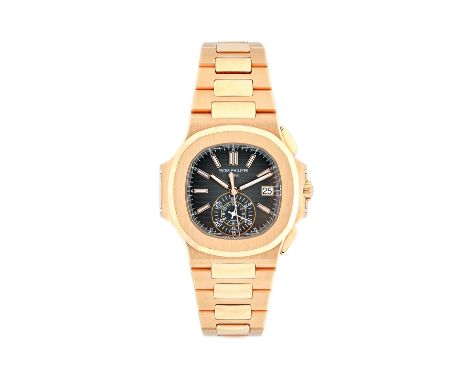 Patek Philippe; A Nautilus black dial 18ct rose/pink gold chronograph automatic gentleman's wristwatch and bracelet, 5980/1R,