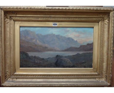R. Howe (19th century),Codal Tarn, near Grasmere, oil on canvas, signed with initials, inscribed on reverse, 29cm x 52cm.