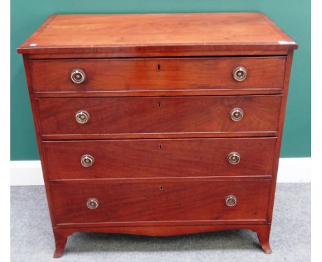 A George III mahogany chest of four long graduated drawers, on splayed bracket feet, 93cm wide x 92cm high x 50cm deep.