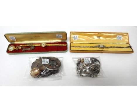 Two ladies marcasite set bracelet wristwatches, an Oris Super gilt metal ladies wristwatch, a gilt metal pendant watch, with 