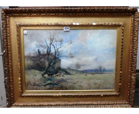 George R. Geniaux (19th/20th century), Cattle in a landscape, watercolour, indistinctly signed, 35cm x 52cm.