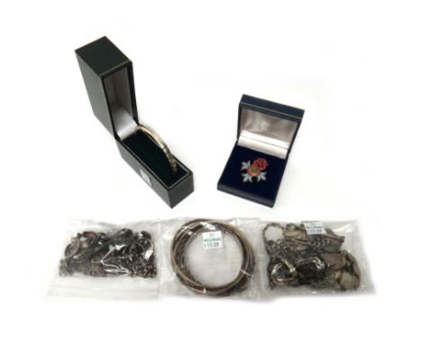 Silver and other jewellery, comprising; a triple section bangle, three further bangles, nine bracelets, including a bracelet 