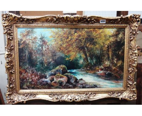 George Hugh Shaw (fl.1873-1889), Children playing by a river, oil on canvas, signed, 35cm x 60cm.