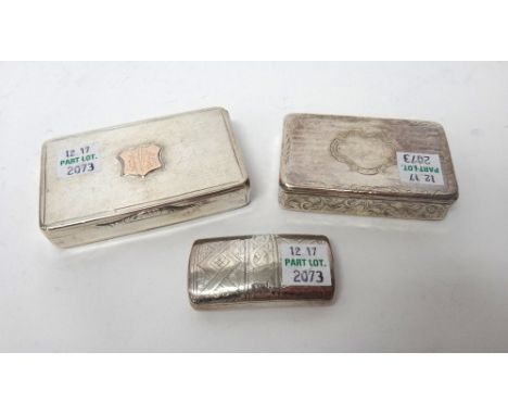 A William IV silver rectangular snuff box, gilt within, the exterior engine turned (rubbed) and with a later applied monogram
