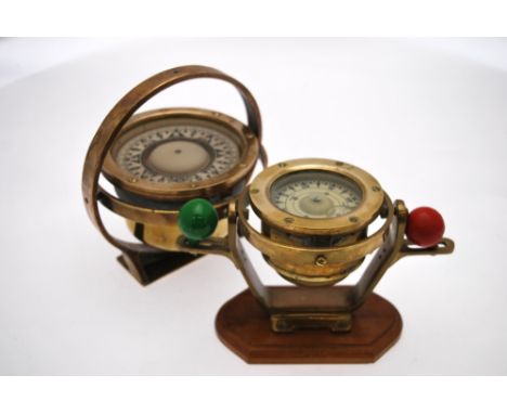 Kelvin & Wilfrid White, Boston USA, an antique brass gimble mounted ships compass no 71745 to/w a small brass gimble framed n