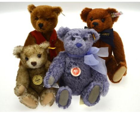 Four Steiff teddy bears - 1925 replica bear, 30 cm; 2007 anniversary bear, 30 cm; Classic lavender bear, 28 cm and 1926 repli