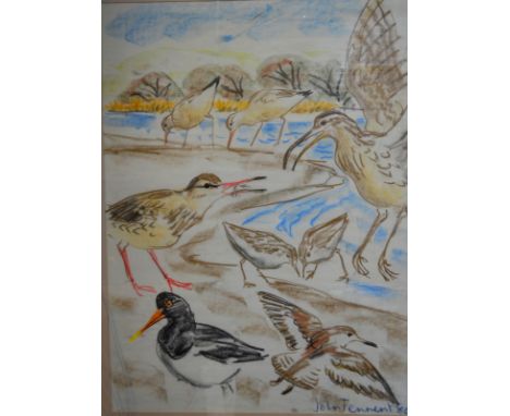 John Tennent (b. 1926) - Sketch of avocets and other water fowl, crayons, signed and dated '80 to lower right, 78 x 58.5 cm C