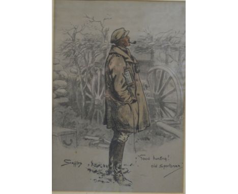After C J Payne (Snaffles) (1884-1967) - 'Good hunting! Old Sportsman', print, 27 x 19 cm