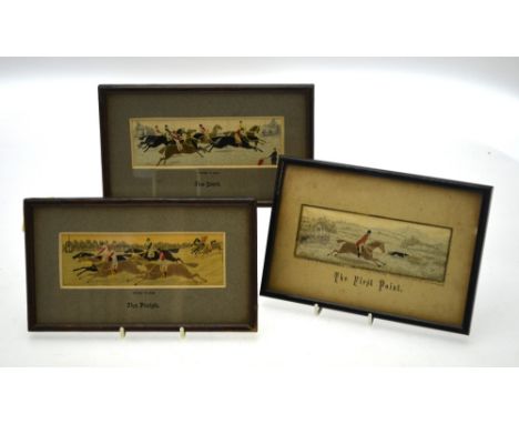 Three Stevengraphs with equestrian subjects: 'The Start', 'The Finish' and 'The First Point'