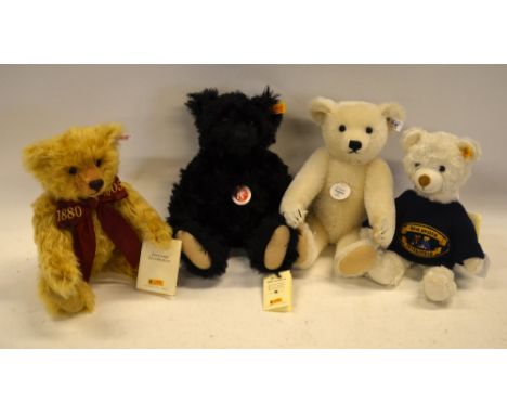 Four Steiff teddy bears - 2005 Anniversary bear, 30 cm; White 1922 replica bear, 30 cm; Classic black bear, 30 cm and white s