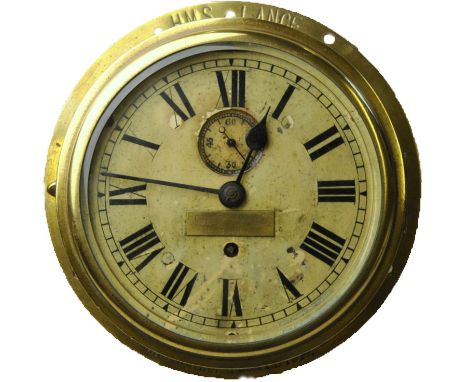 An interesting WWI British Royal Navy destroyer's bulkhead clock inscribed 'HMS Lance .... Launched 25 February 1914', the 8-