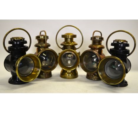 Assorted old car lamps including a pair of 'Stadium' lamps; a pair of 'P & H' (Powell & Hanmer Ltd) brass bodied lamps; and a