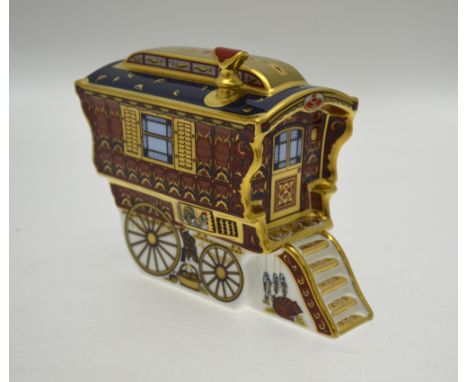 Royal Crown Derby paperweight - 'The Ledge Wagon', first in a series of gypsy caravans, limited edition 191/1250, gold stoppe