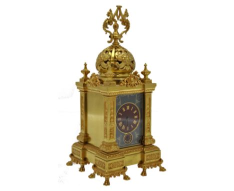 A fine 19th century French ormolu cased 8-day drum movement mantel clock with alarm, the well detailed dome top case with hin