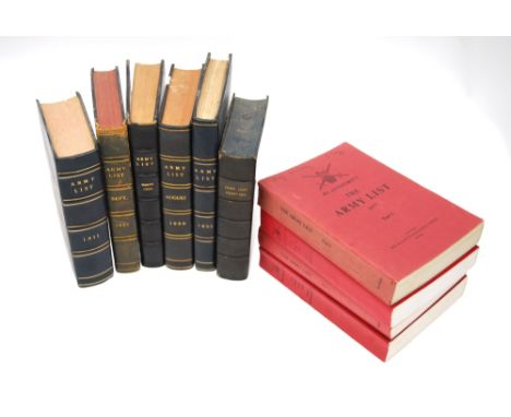 The Army List: 1855, 1911, 1914, 1931, 1936 and 1939 - all leather-bound, to/w four paper-back editions, 1977, 1985, 1988, 19