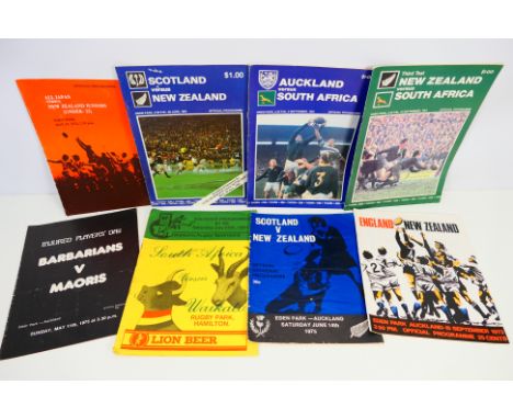 Rugby Union Programmes, New Zealand home programmes to include Japan 1974, Scotland 1975, England 1973, South Africa 1981 x2,
