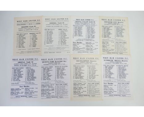 Football Programmes, Eight single sheet home reserve / youth programmes for West Ham United 1960s / 1970s (8) Good