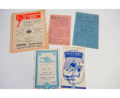 Football Programmes, Southampton v Swindon 47/8, Millwall v Doncaster 47/8, FA XI v RAF XI at Arsenal 47/8, West Ham v Lincol