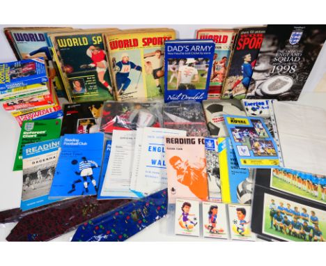 Sporting Items, A large box full of items to include 1950s sports magazines, football annuals, information books, coin set, A